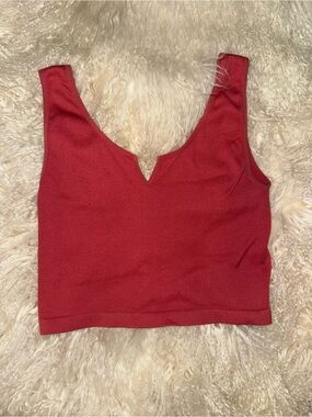 Coral Ribbed V-Neck Crop Tank Top - Women